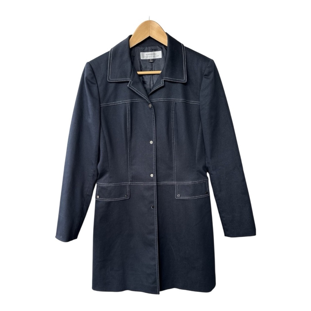 Tahari Arthur S Levine Navy Trench-Style Blazer Jacket 3/4 Length Women’s Size 8